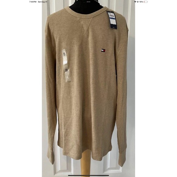 Tommy Hilfiger Men’s Size XL Thermal Waffle-Knit Logo Pajama T-Shirt Tan NEW - Picture 1 of 6